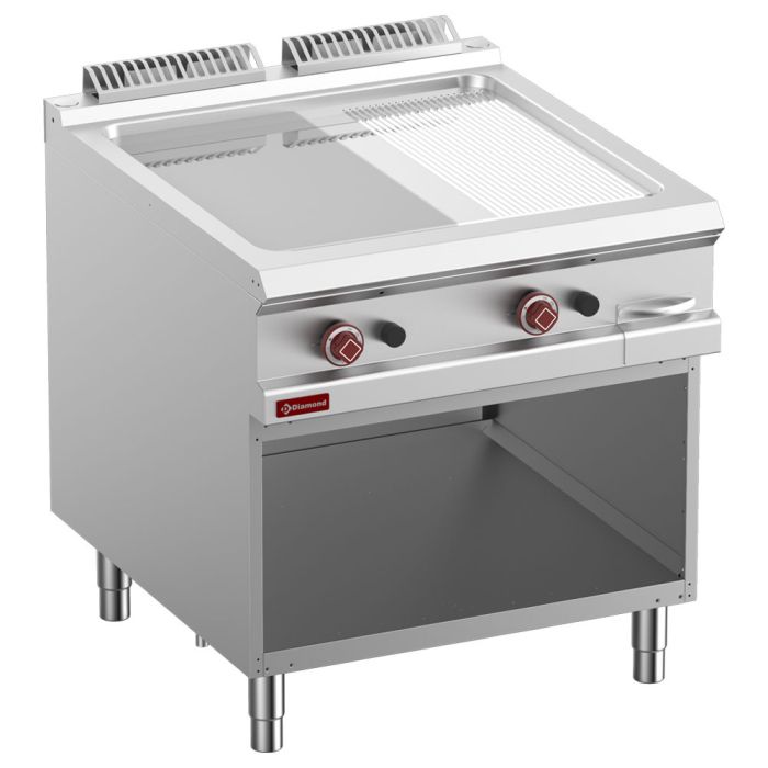 Gas-Grillplatte 2/3 glatt & 1/3 gerillt, Mod. 1/1, offener Unterbau - G9/PMCA8-N-1