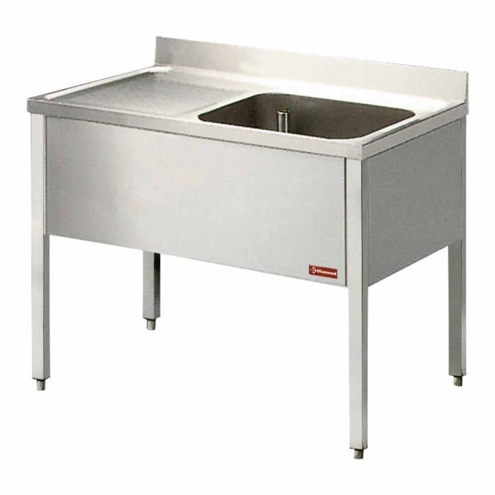 Spültisch 1 Becken, Abtropffläche auf der linken Seite, mit Undergestell - L1210S/6-KD-D-1