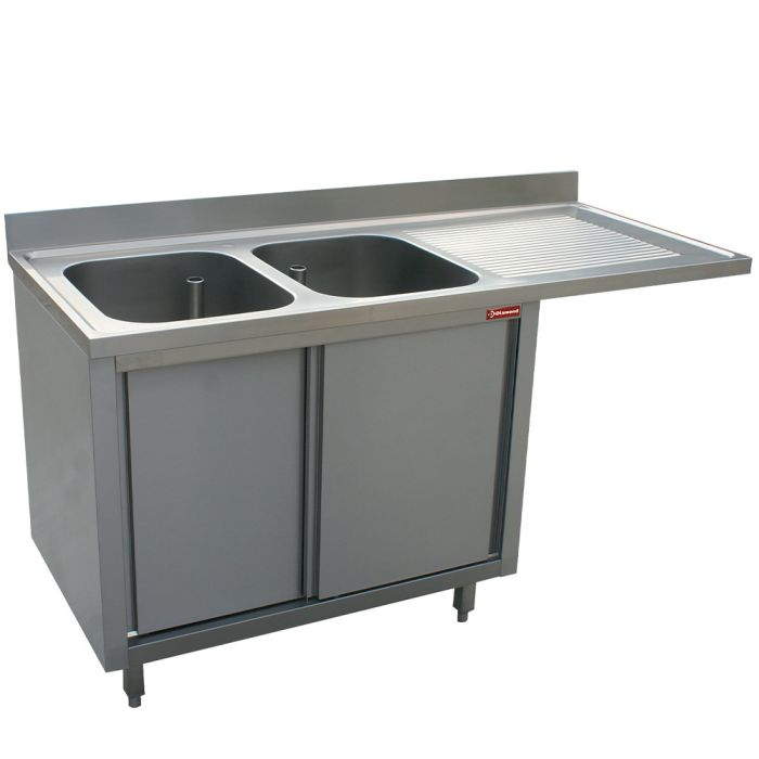 Spüle mit 2 Becken, Ablauffläche rechts, 2 Schiebetüren mit Platz für Spülmachine - L1621VD-AS-1
