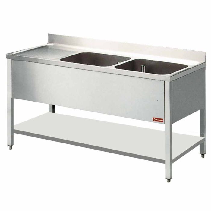 Spültisch 2 Becken und 1 Abtropffläche - L1821S-D-1