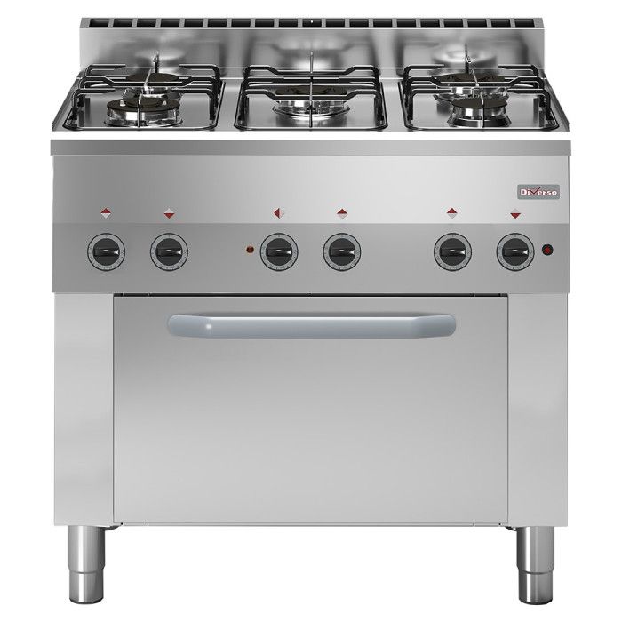 Gaskochfeld mit 5 Brennern, elektrischer Umluftofen 4x GN 1/1-1