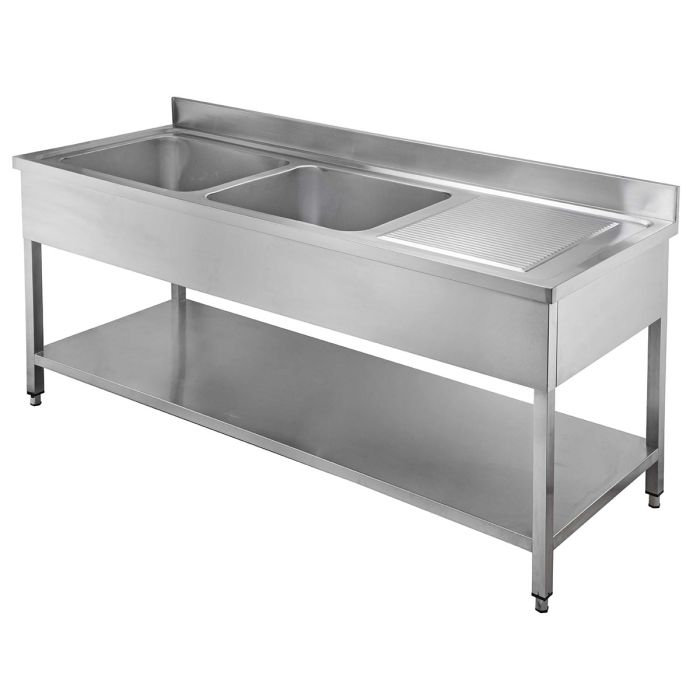TOPLINE Spültisch 600 / 2 Becken links + Abtropffläche B:1600-1