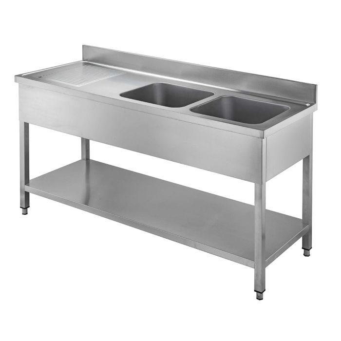 TOPLINE Spültisch 700 / 2 Becken rechts + Abtropffläche B:1800-1