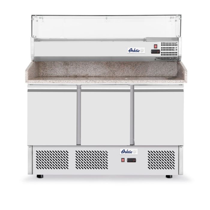 Pizzatisch, dreitürig mit Aufsatzkühlvitrine 380+40L-1