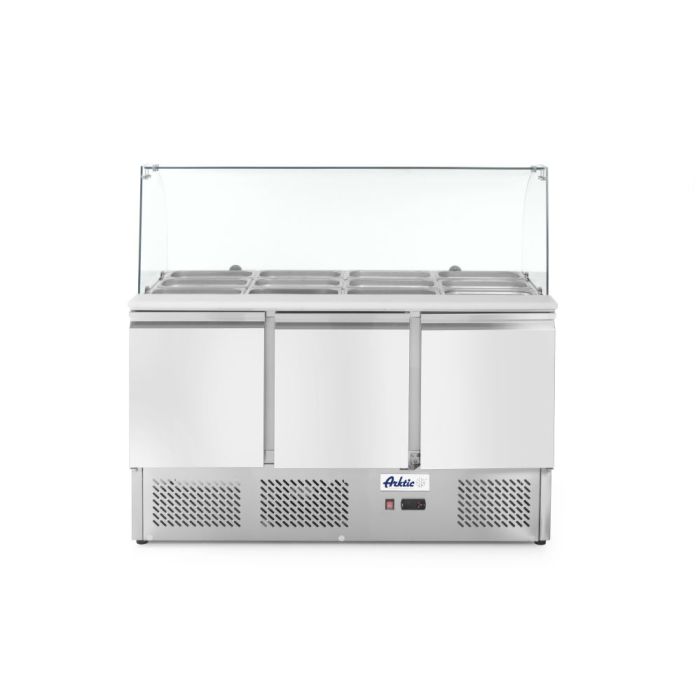 Kühltisch, dreitürig mit Glasdisplay 380L-1