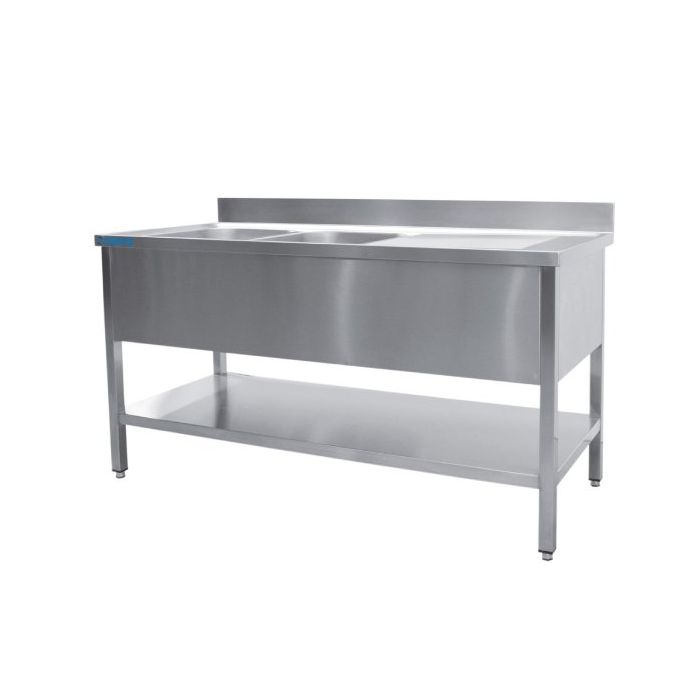SARO Spültisch mit 2 Becken, links - 700 mm Tiefe, 1400mm-1