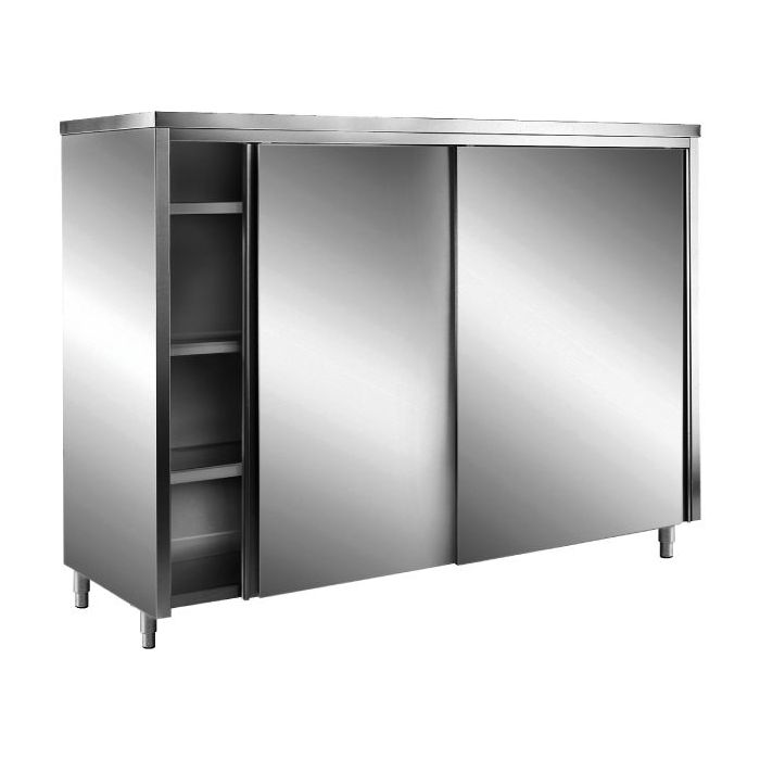 SARO Edelstahl-Lagerschrank mit Schiebetüren AISI 430, Flachdach, 1000x700-1