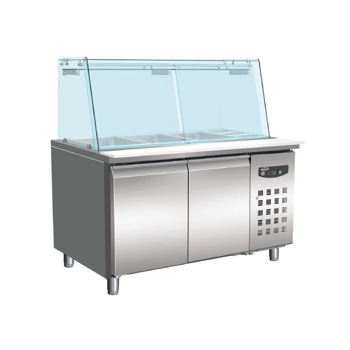 700 Kühltisch / Salattheke mit Aufsatzglas und 2 Türen 3X 1/1 + 3X 1/6 GN - Behälter Premium +-8