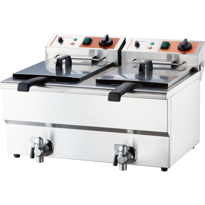 Doppel-Fritteuse CATERINA mit Ablasshahn und Kaltzone, 2x 10 Liter, 6,3 kW, 230V-1