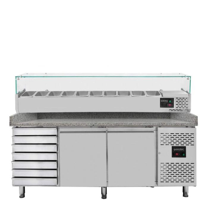 EASYLINE Pizzakühltisch 800 / 2-türig & 7 Schubladen "grau" inkl. Kühlaufsatz GN1/4-19