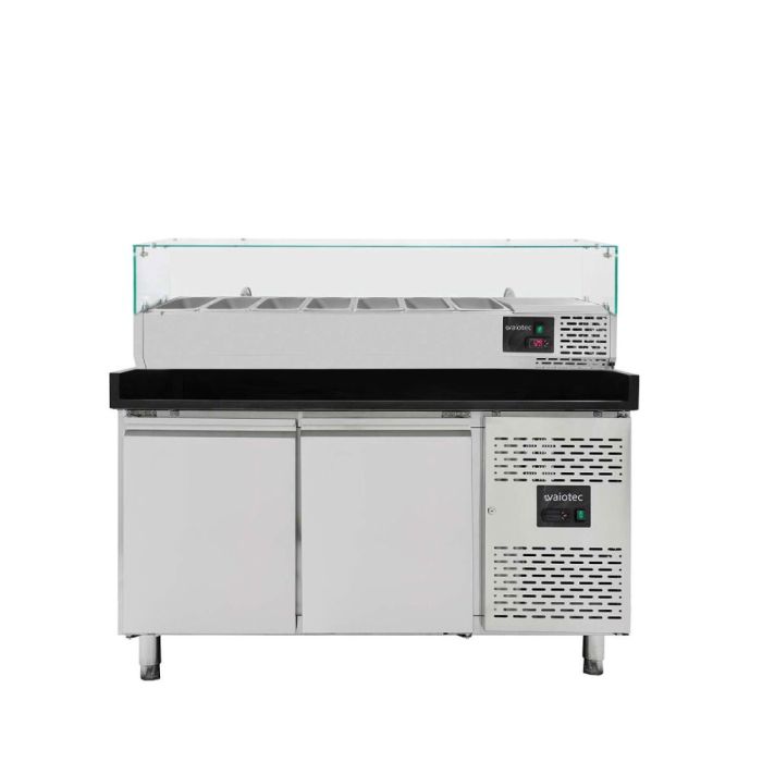 EASYLINE Pizzakühltisch 800 / 2-türig & 7 Schubladen "schwarz" inkl. Kühlaufsatz GN1/4-1