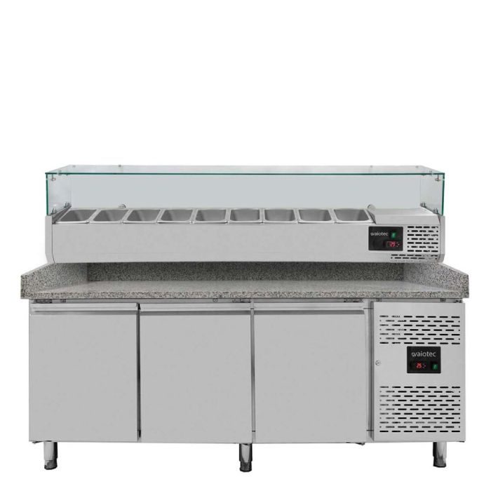 EASYLINE Pizzakühltisch 800 / 3-türig "grau" inkl. Kühlaufsatz GN1/3-1