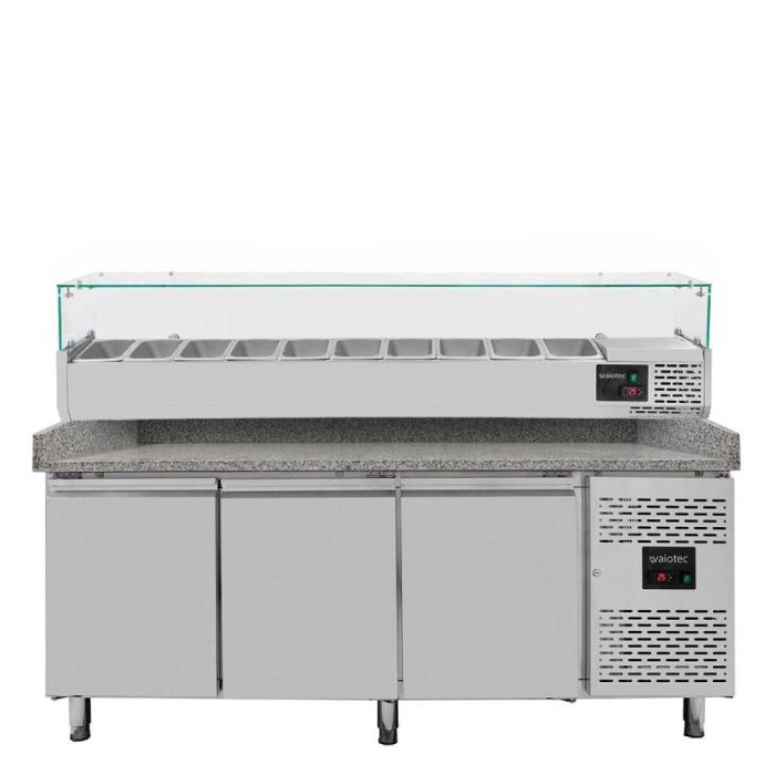 EASYLINE Pizzakühltisch 800 / 3-türig "grau" inkl. Kühlaufsatz GN1/4-1