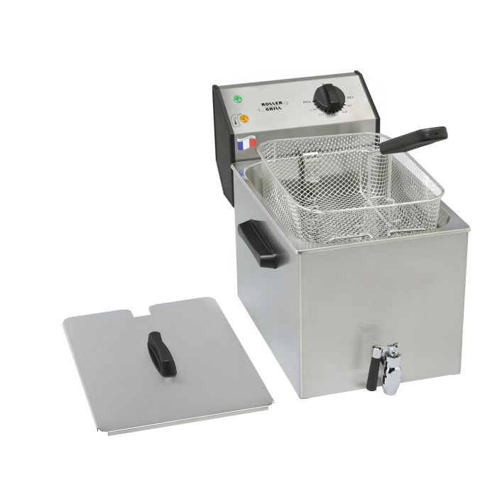 ROLLER GRILL Fritteuse mit Ablasshahn, mit Ablasshahn, 8 Liter, Abmessung 265 x 450 x 360 mm (BxTxH)-1