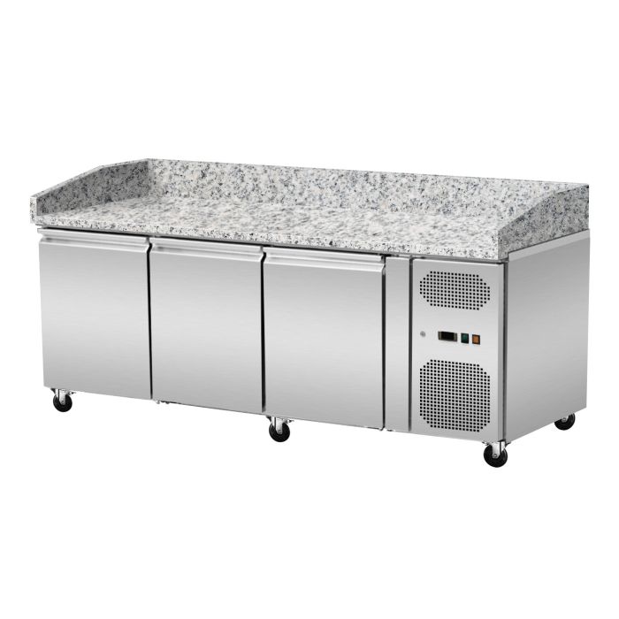 Pizza Kühltisch, Granit rosa-grau, 3 Türen, 203 x 80-1