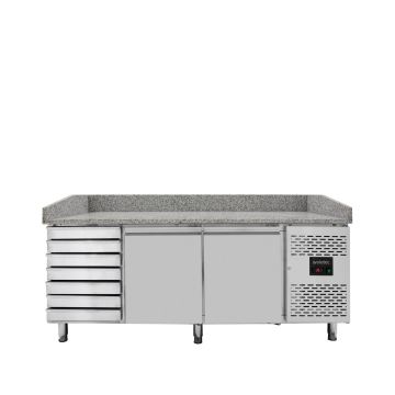 EASYLINE Pizzatisch Pizzakühltisch 800 / 2-türig & 7 Schubladen "grau"