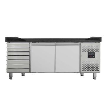 EASYLINE Pizzatisch 800 / 2-türig & 7 Schubladen "schwarz"