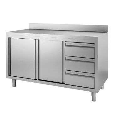 TOPLINE Arbeitsschrank 700 / 2 Schiebetüren, 3 Schubladen & Aufkantung B:1500