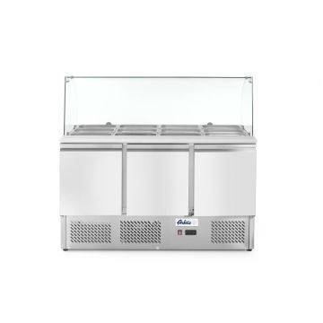 Kühltisch, dreitürig mit Glasdisplay 380L