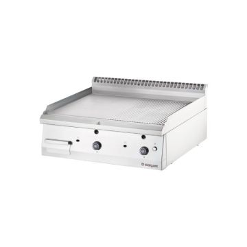 Gas-Griddleplatte als Tischgerät, Serie 700 ND - ½ glatt / ½ gerillt 800x700x250 mm