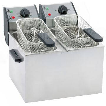 ROLLER GRILL Fritteuse mit zwei Becken, 2 x 5 Liter, Abmessung 390 x 425 x 320 mm (BxTxH)
