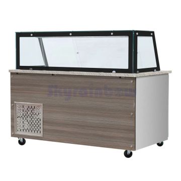 Salattheke, SNACK-Line, Kalte Theke, 5x GN1/1, Granit Star Galaxy schwarz, 188x82x85.5 Glasaufbau Klarglas schwarzer Rand, ohne Zwischenablage H=396mm