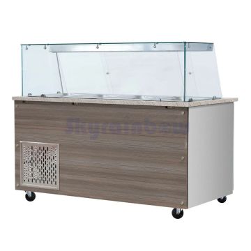 Salattheke,  SNACK-Line, Kalte Theke, 5x GN1/1, Granit Star Galaxy schwarz, 188x82x85.5 Glasaufbau Klarglas mit Zwischenablage, H=496mm